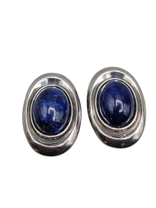 Sterling Silver Lapis Lazuli Teardrop Earrings - Charles  Vtg Nancy & Rise Sterling Silver Lapis Lazuli Clip-on Earrings Signed N&R
